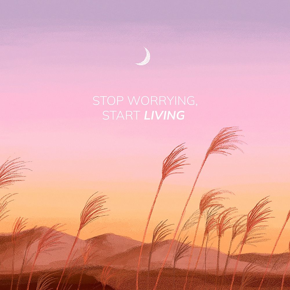 Stop worrying, satrt living aesthetic quote and nature design