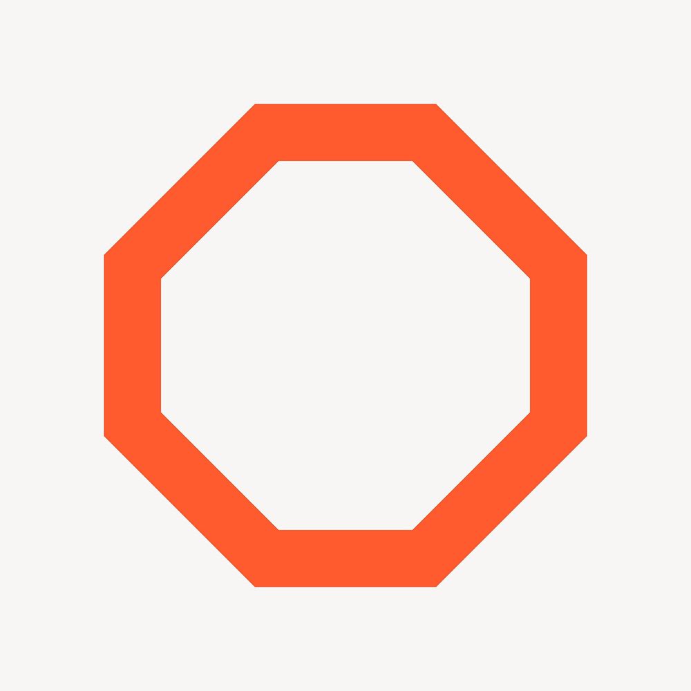 Orange octagon sticker, outline geometric design vector