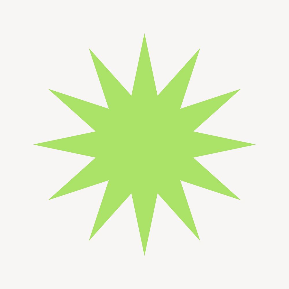 Green starburst sticker, abstract shape vector