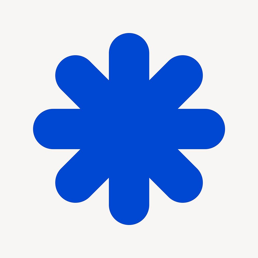 Blue asterisk clipart, geometric badge in flat design vector