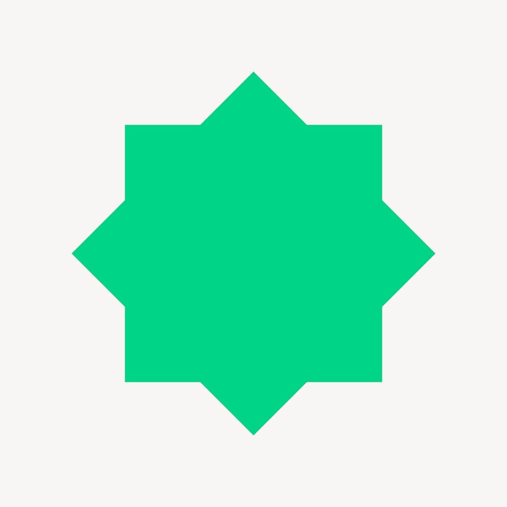 Green starburst badge sticker, geometric shape vector
