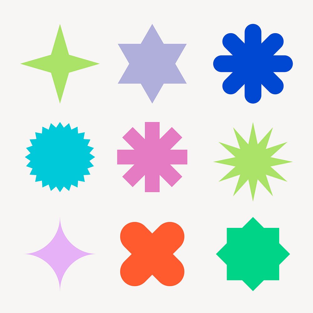 Starburst badge sticker, colorful abstract design set psd