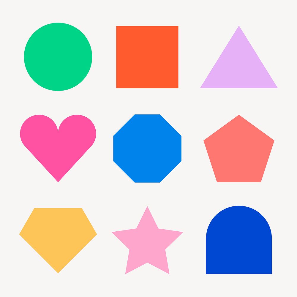 Cute geometric shape stickers, colorful flat design set psd