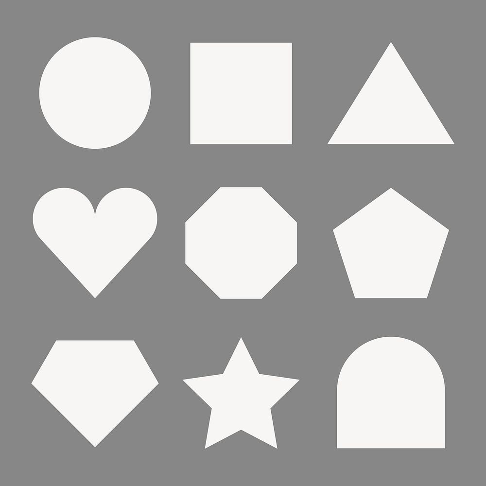 Cute geometric shape stickers, white flat design set vector