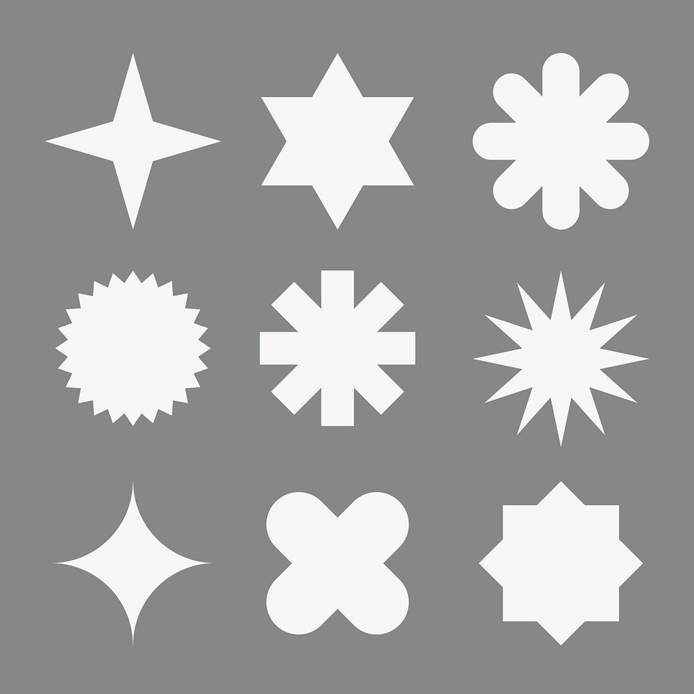 Starburst badge sticker, white abstract design set psd