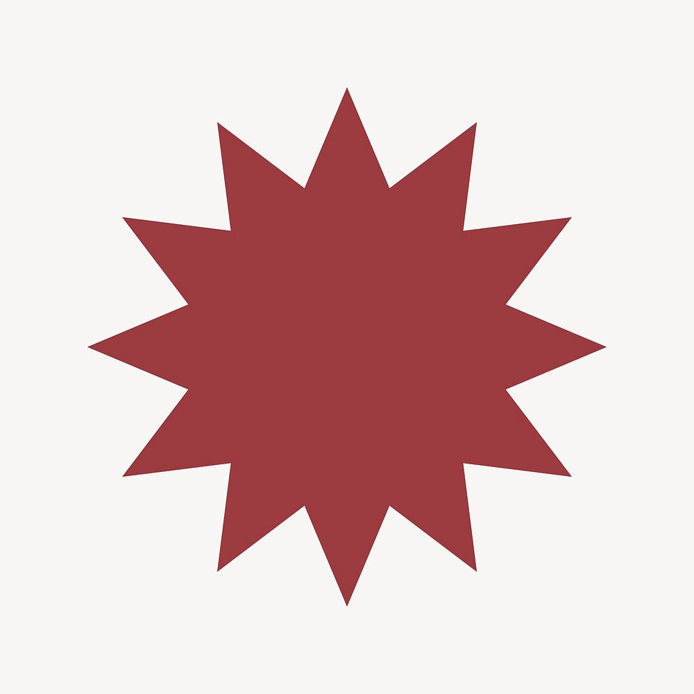Brown starburst badge clipart, flat shape vector