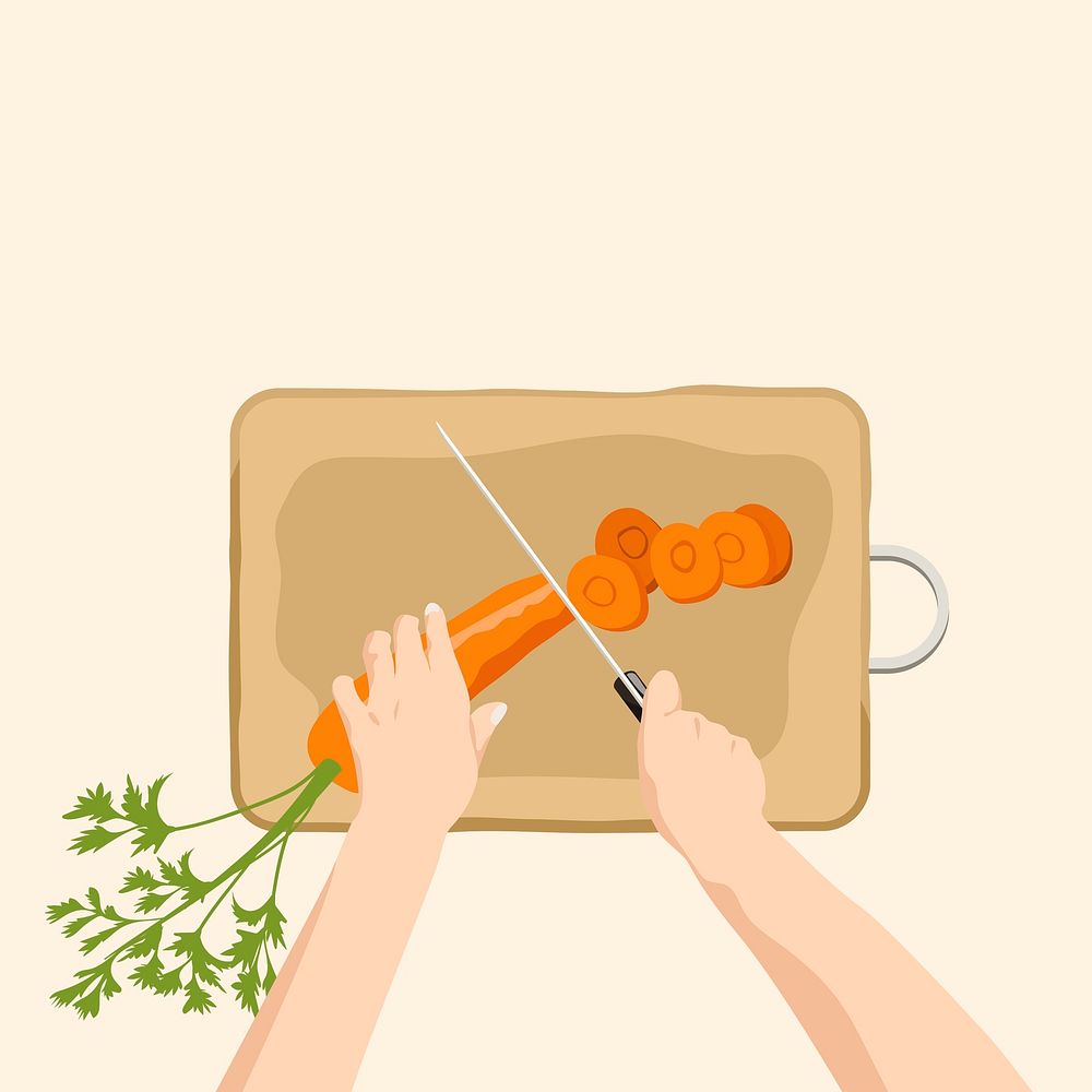 Chef cutting carrot collage element vector