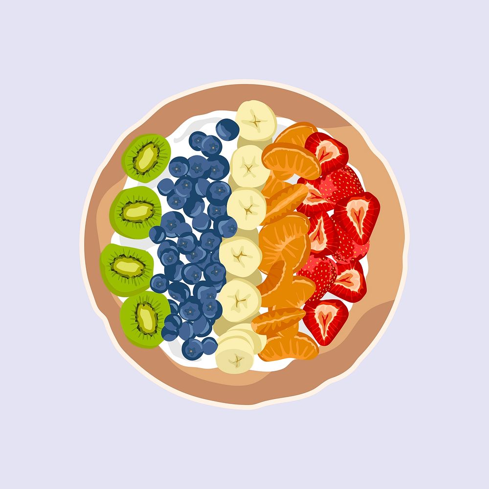 Smoothie bowl with fruits breakfast, realistic illustration, healthy food