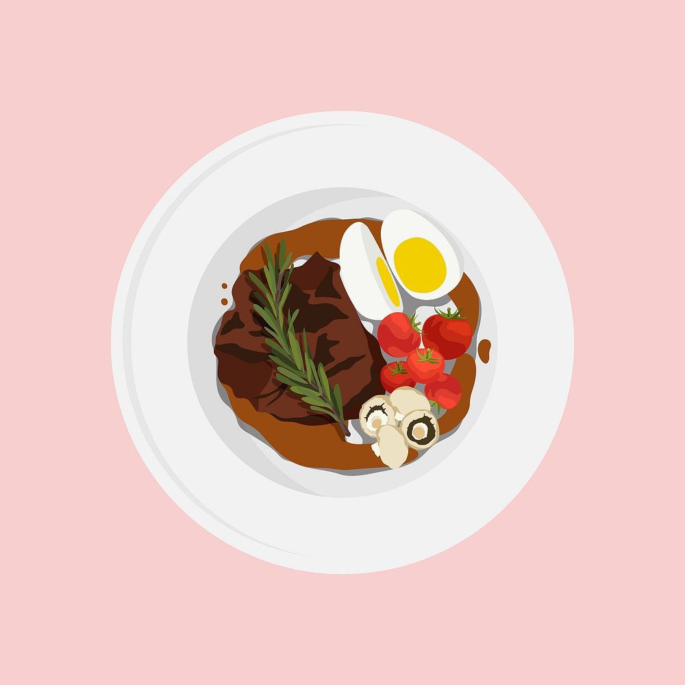 Healthy meat dish collage element, realistic illustration psd