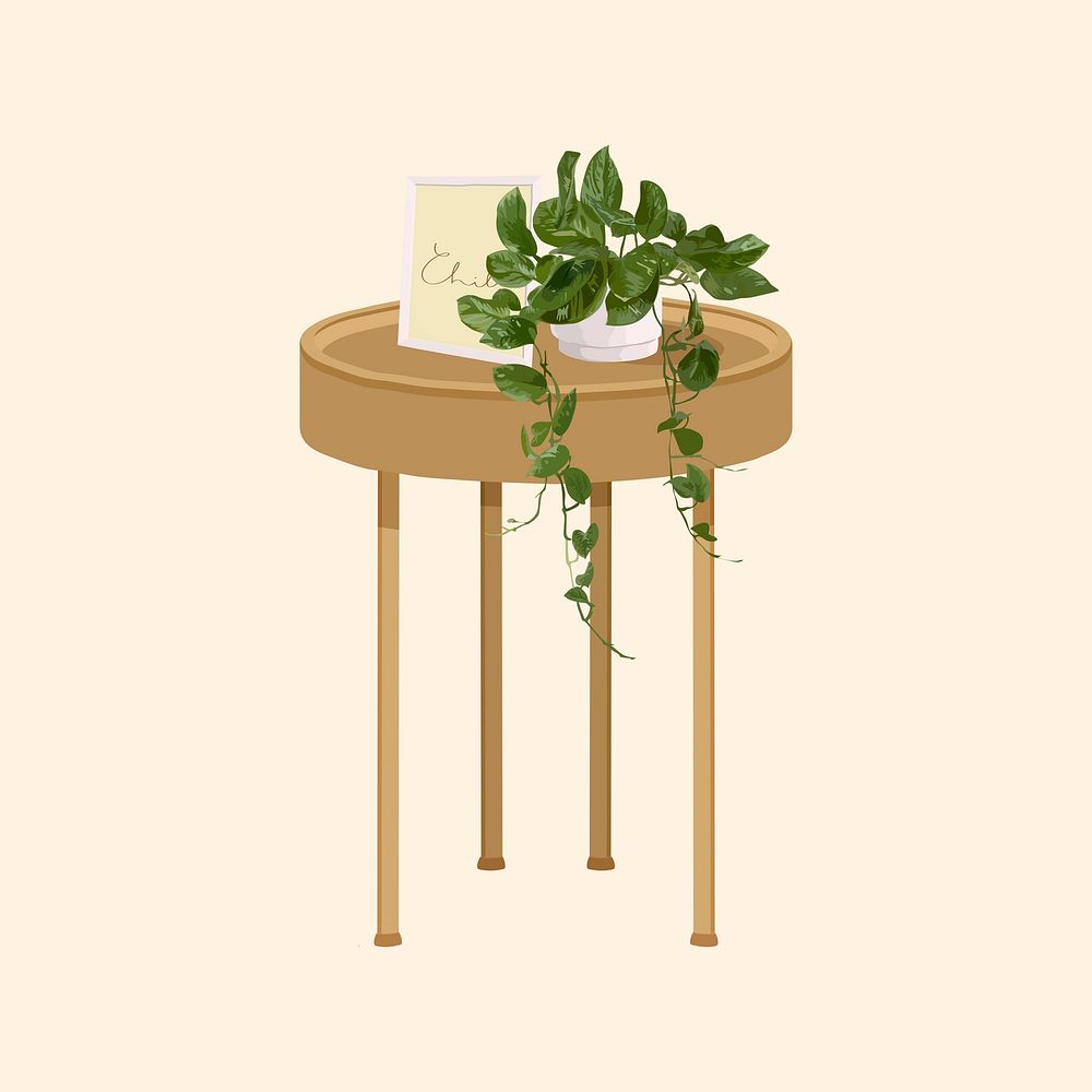 Aesthetic side table, home decor, realistic illustration