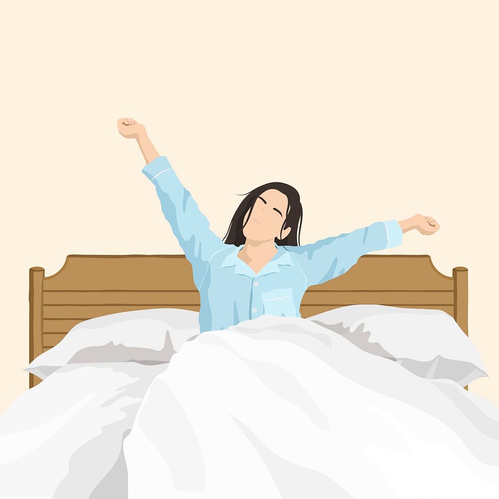 Woman waking up, aesthetic vector illustration