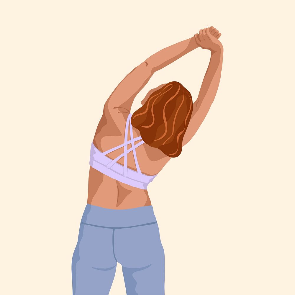 Woman stretching clipart, aesthetic illustration
