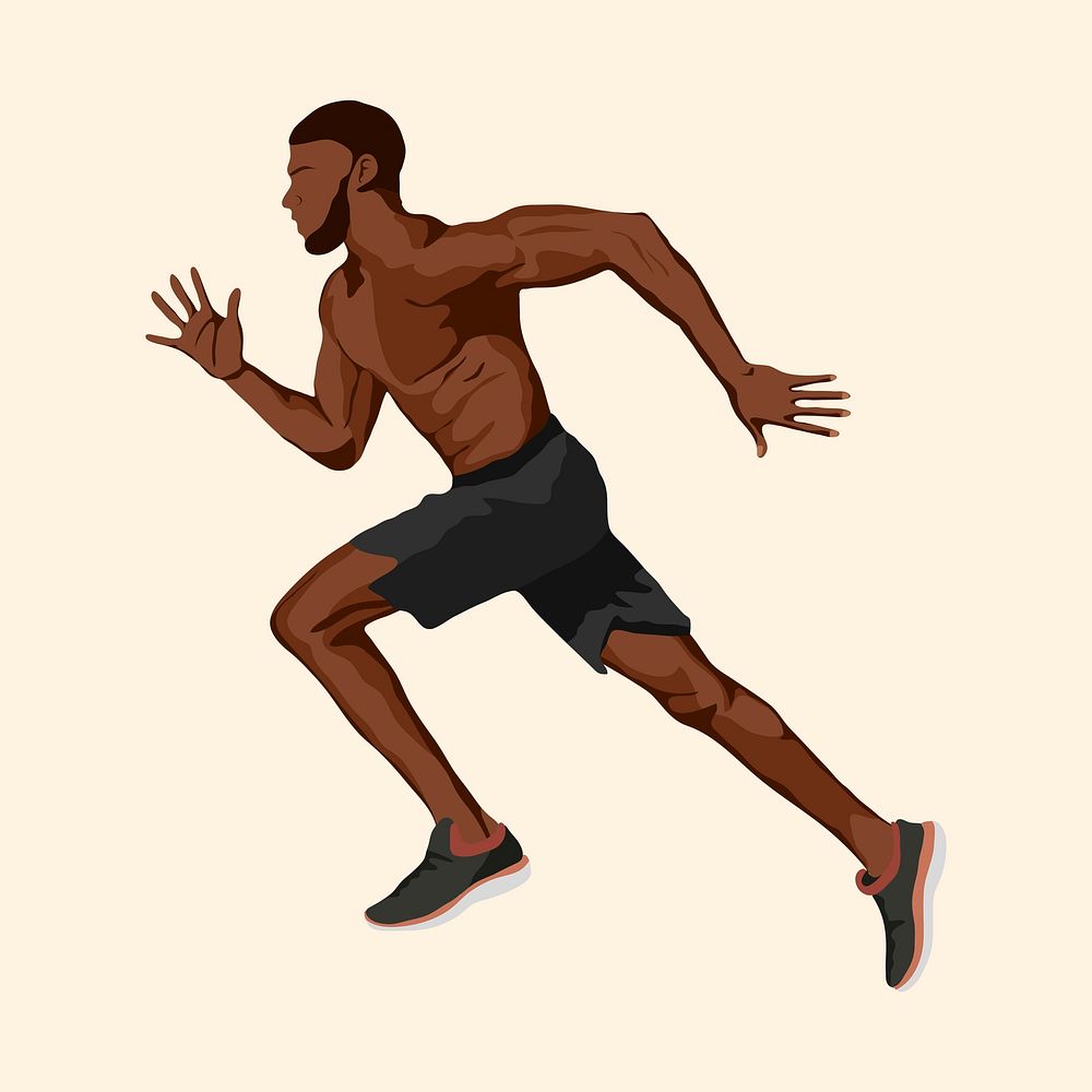 African American man sprinting, realistic illustration 
