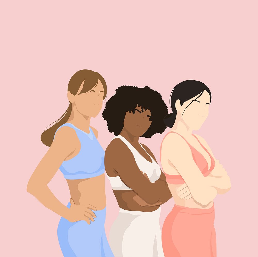 Strong empowered women, aesthetic illustration psd