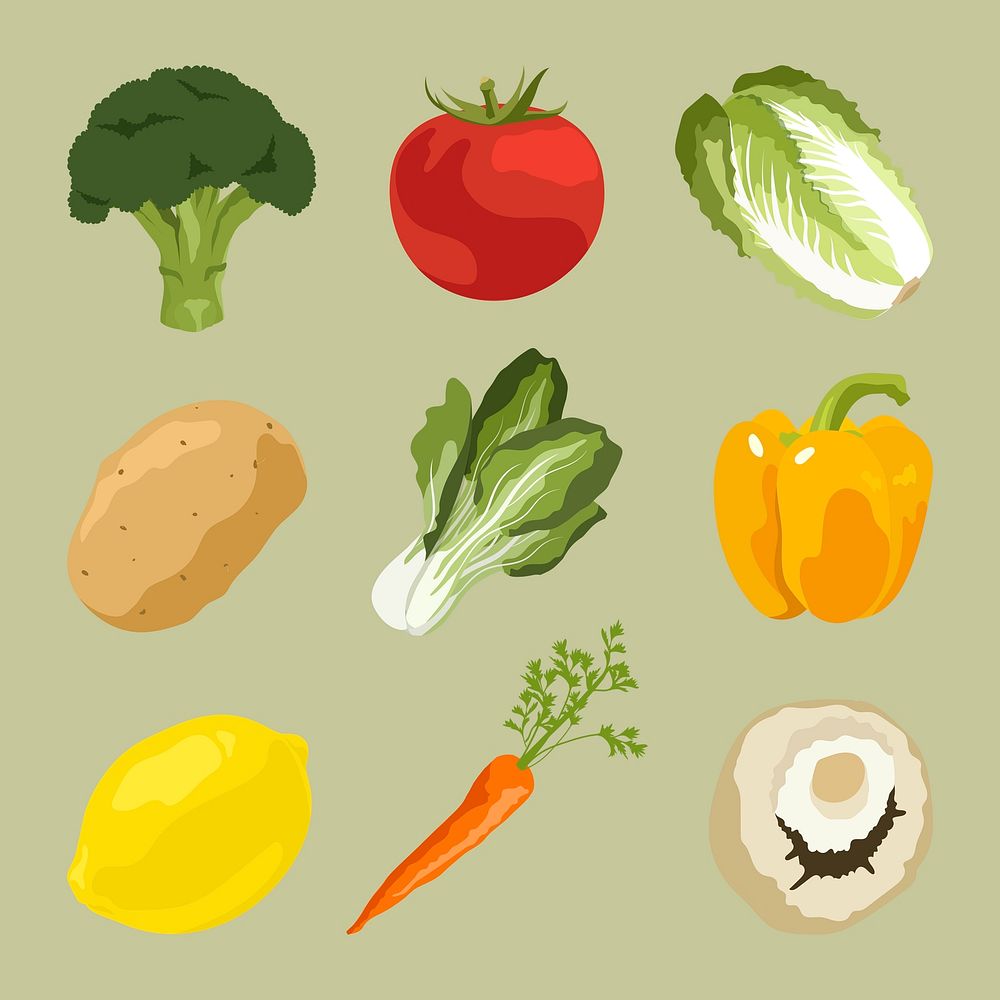 Healthy vegetable collage element, realistic illustration set vector
