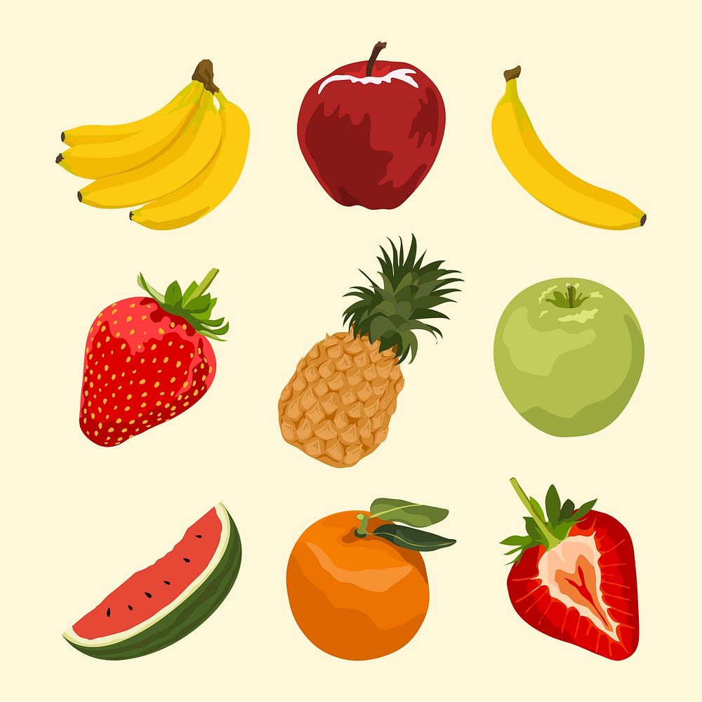 Healthy fruits collage element, realistic illustration set vector