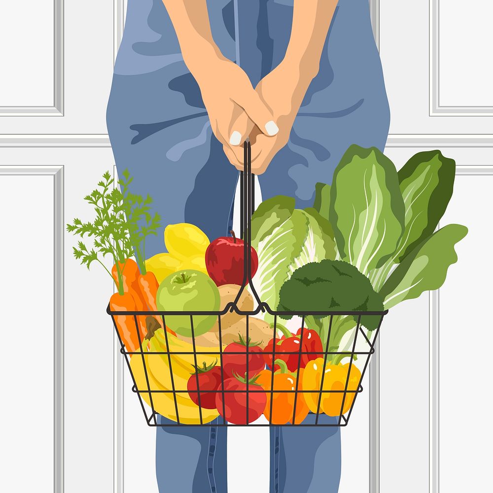 Vegetables in basket, realistic illustration