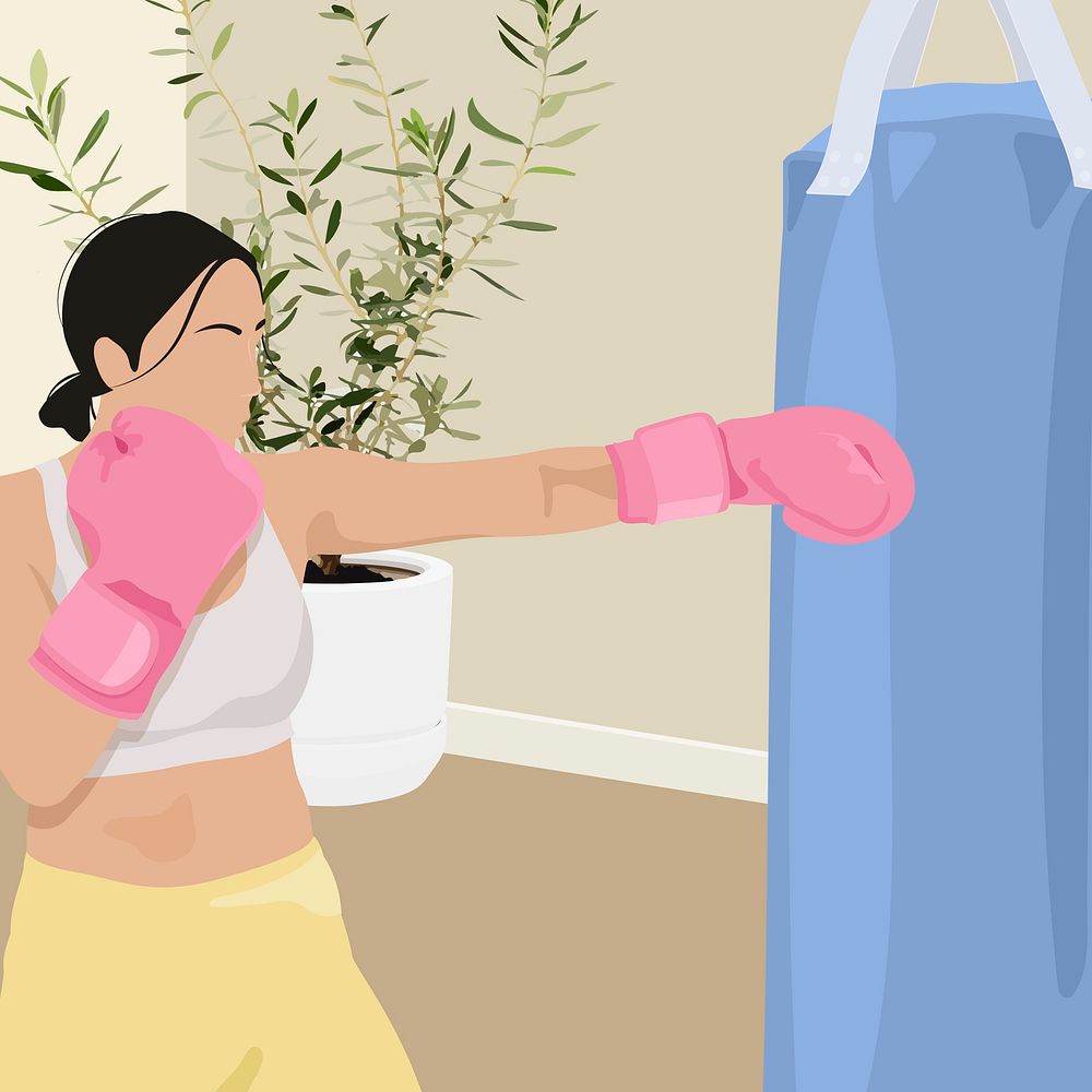 Woman punching bag background, realistic illustration