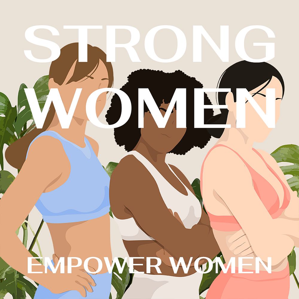 Strong women Instagram post template, aesthetic illustration psd