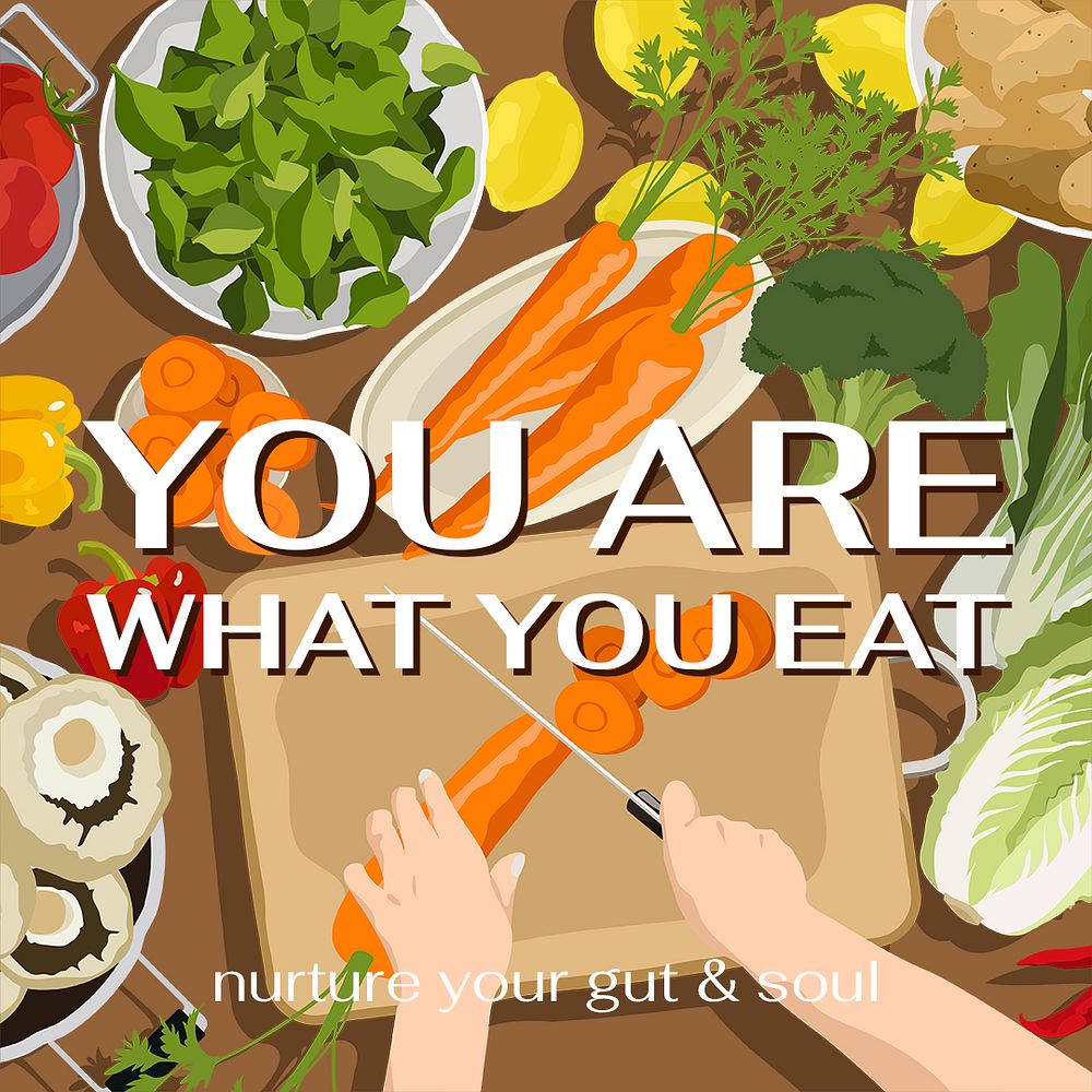 Vegetarian food Instagram post template, aesthetic illustration psd