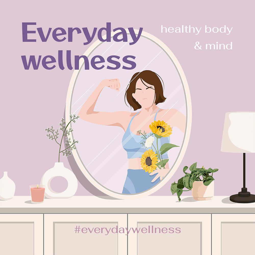 Health & wellness Instagram post template, aesthetic illustration psd