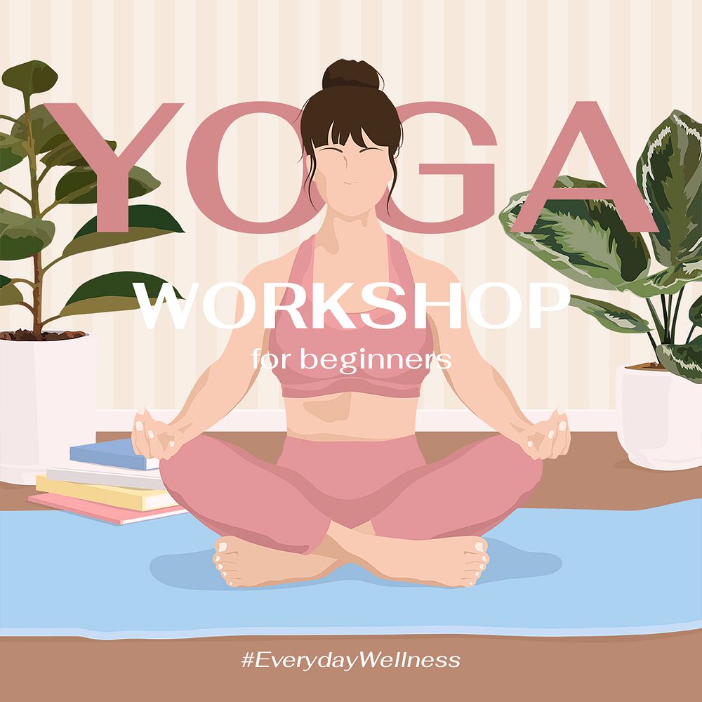 Yoga workshop Instagram post template, aesthetic illustration psd
