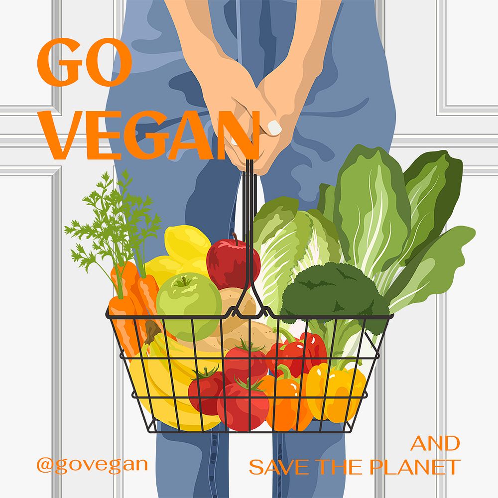 Veganism Instagram post template, aesthetic illustration psd