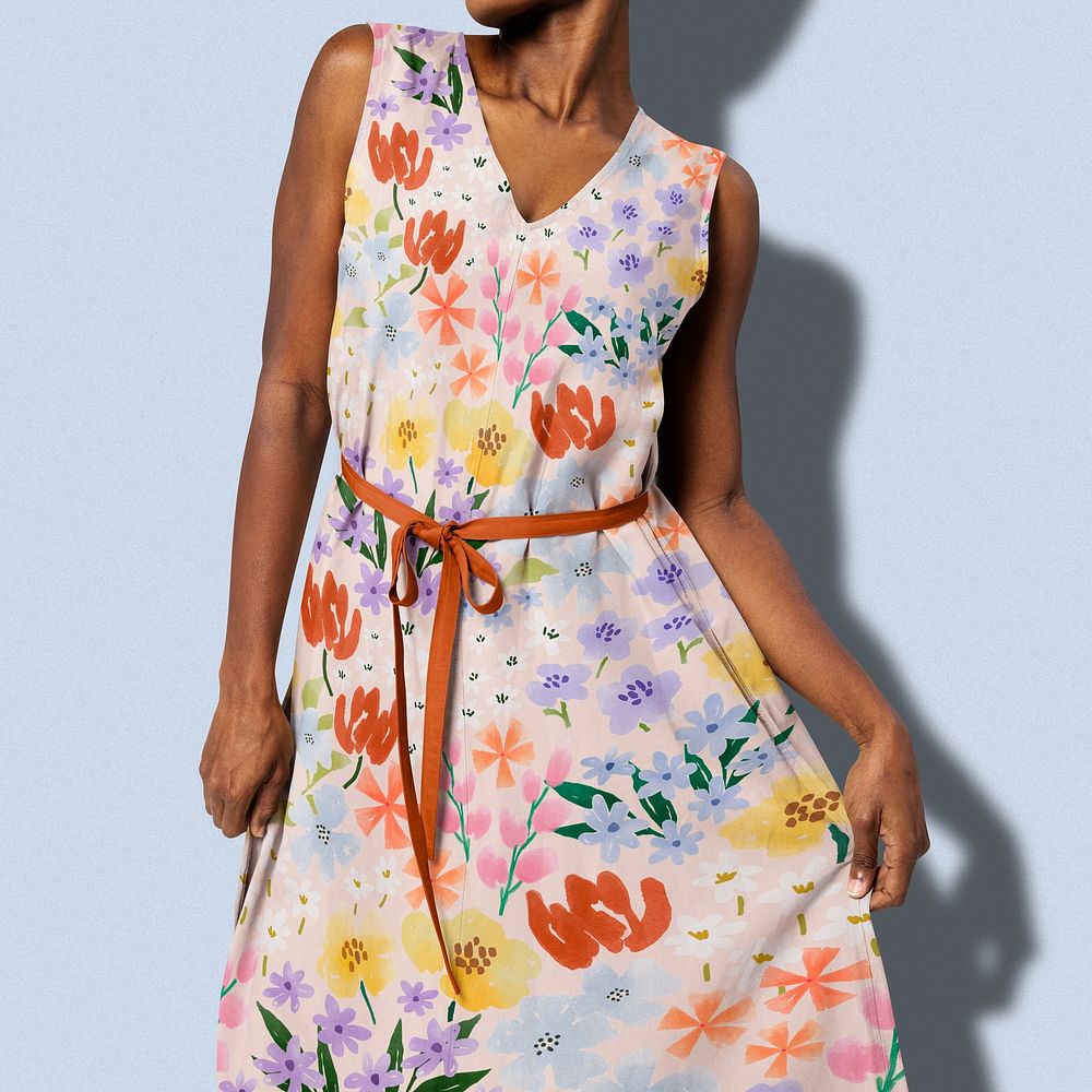 Floral patterned summer dress on black woman