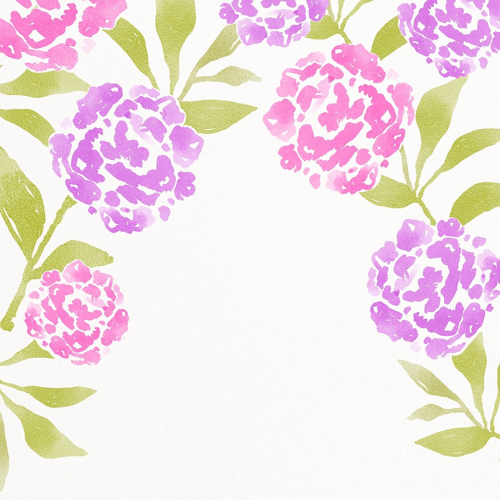 Hydrangea flower border, pink background psd