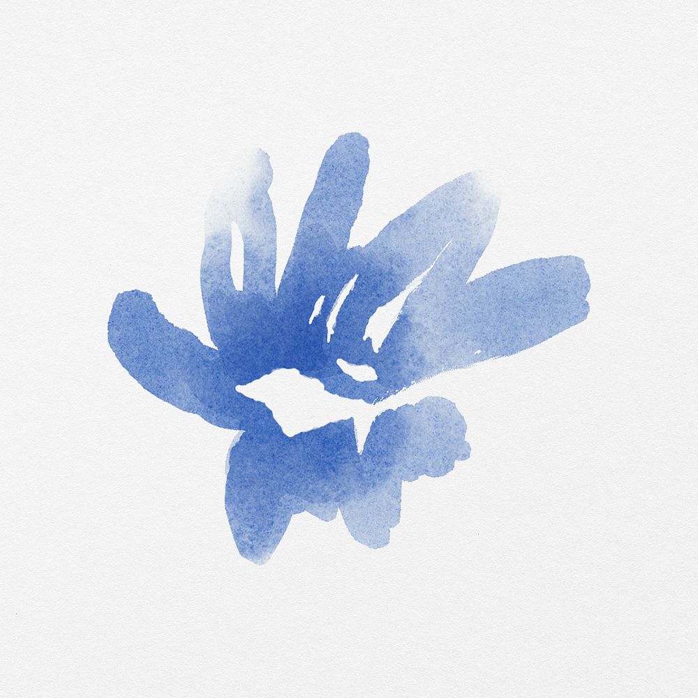 Blue abstract flower, watercolor hand painted design