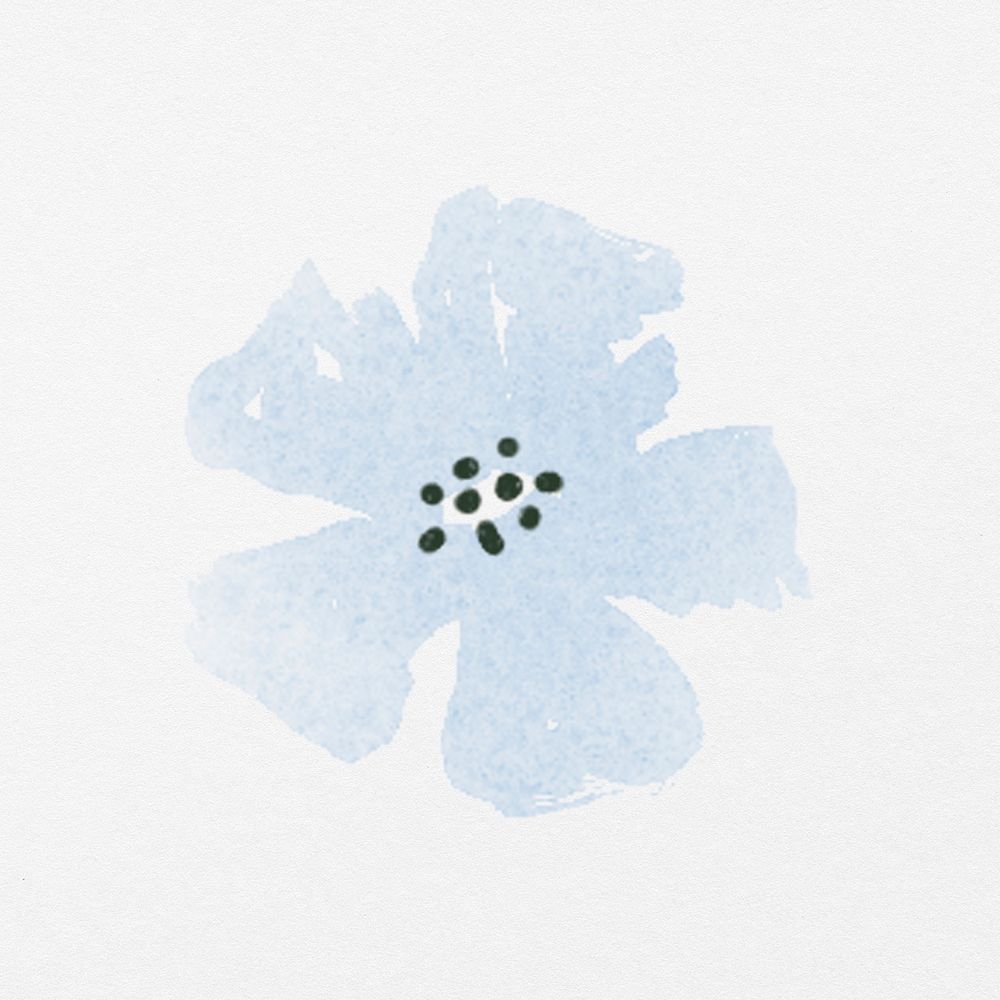 Watercolor blue flower collage element, illustration psd