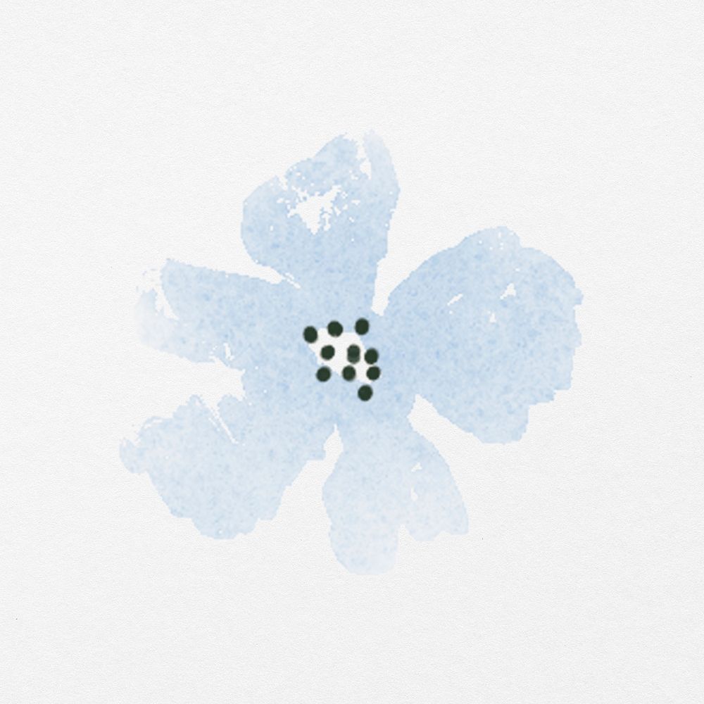 Watercolor blue flower collage element, illustration psd
