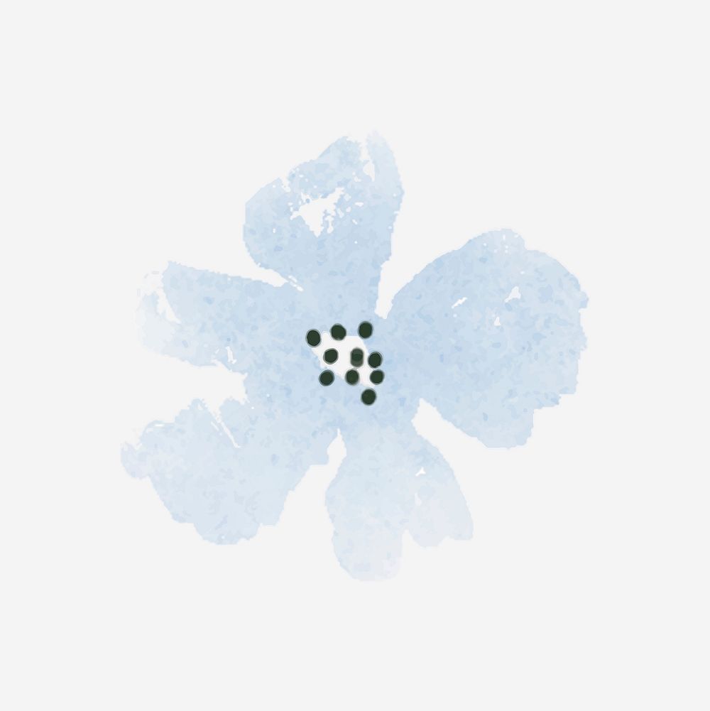 Watercolor blue flower collage element, illustration vector