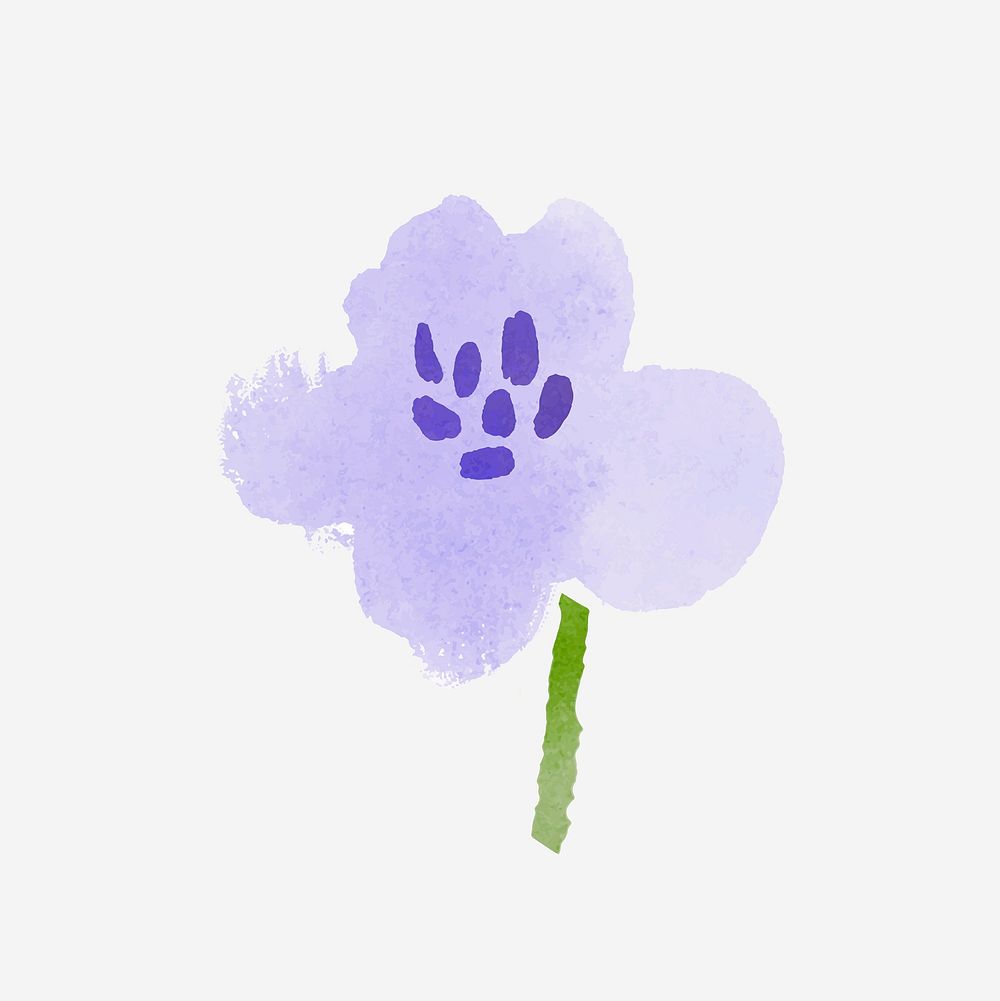 Violet flower collage element, watercolor illustration vector
