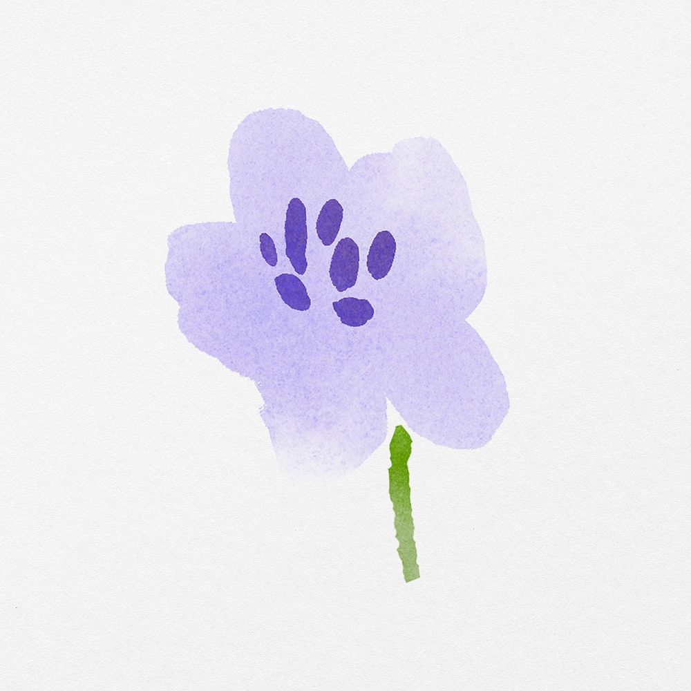 Purple flower collage element, watercolor illustration psd