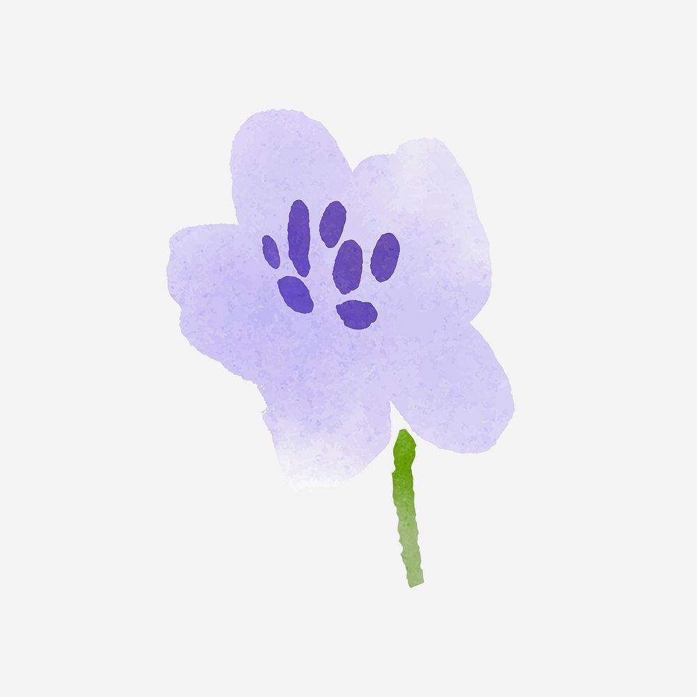 Violet flower collage element, watercolor illustration vector
