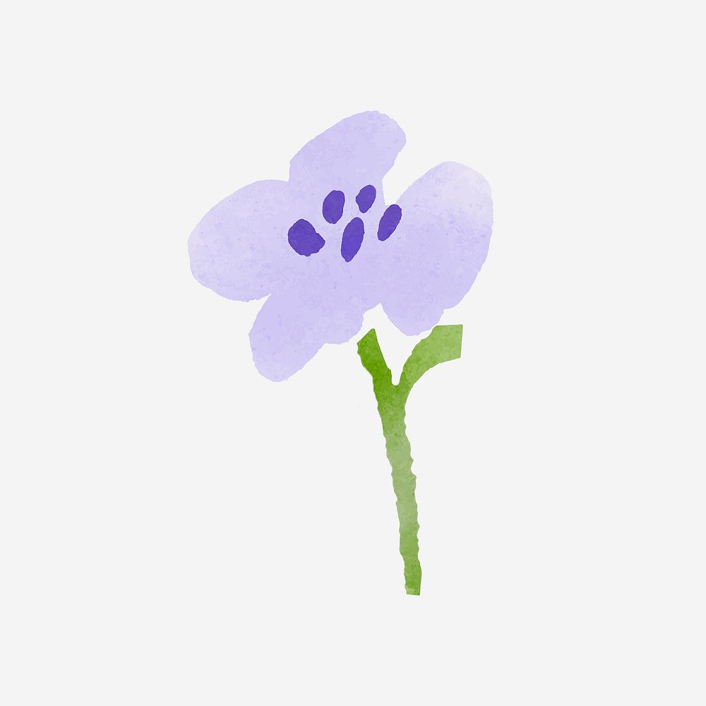 Purple flower collage element, watercolor illustration vector