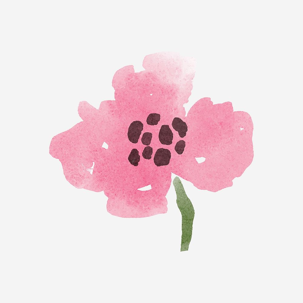 Pink flower collage element, watercolor illustration vector
