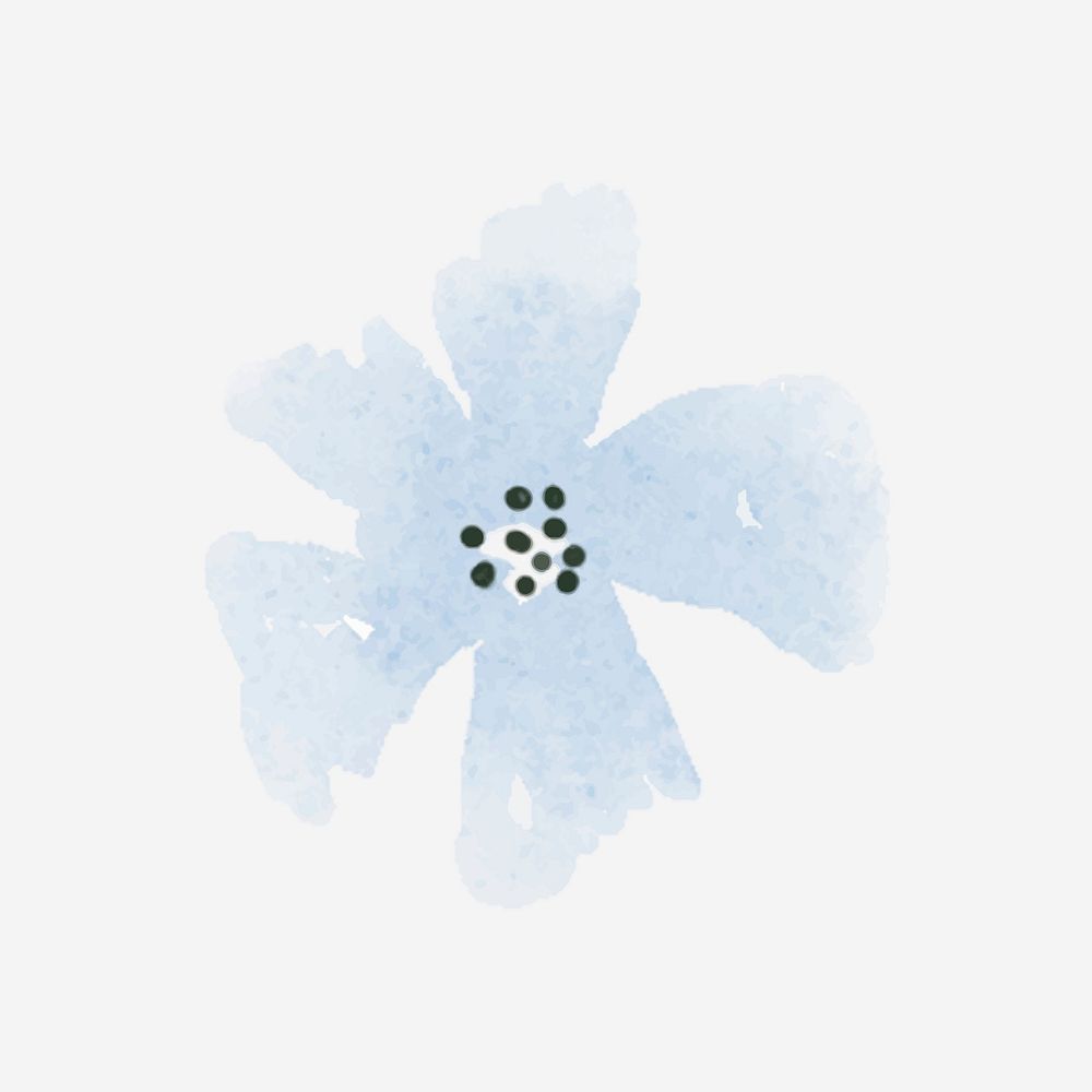 Watercolor blue flower collage element, illustration vector