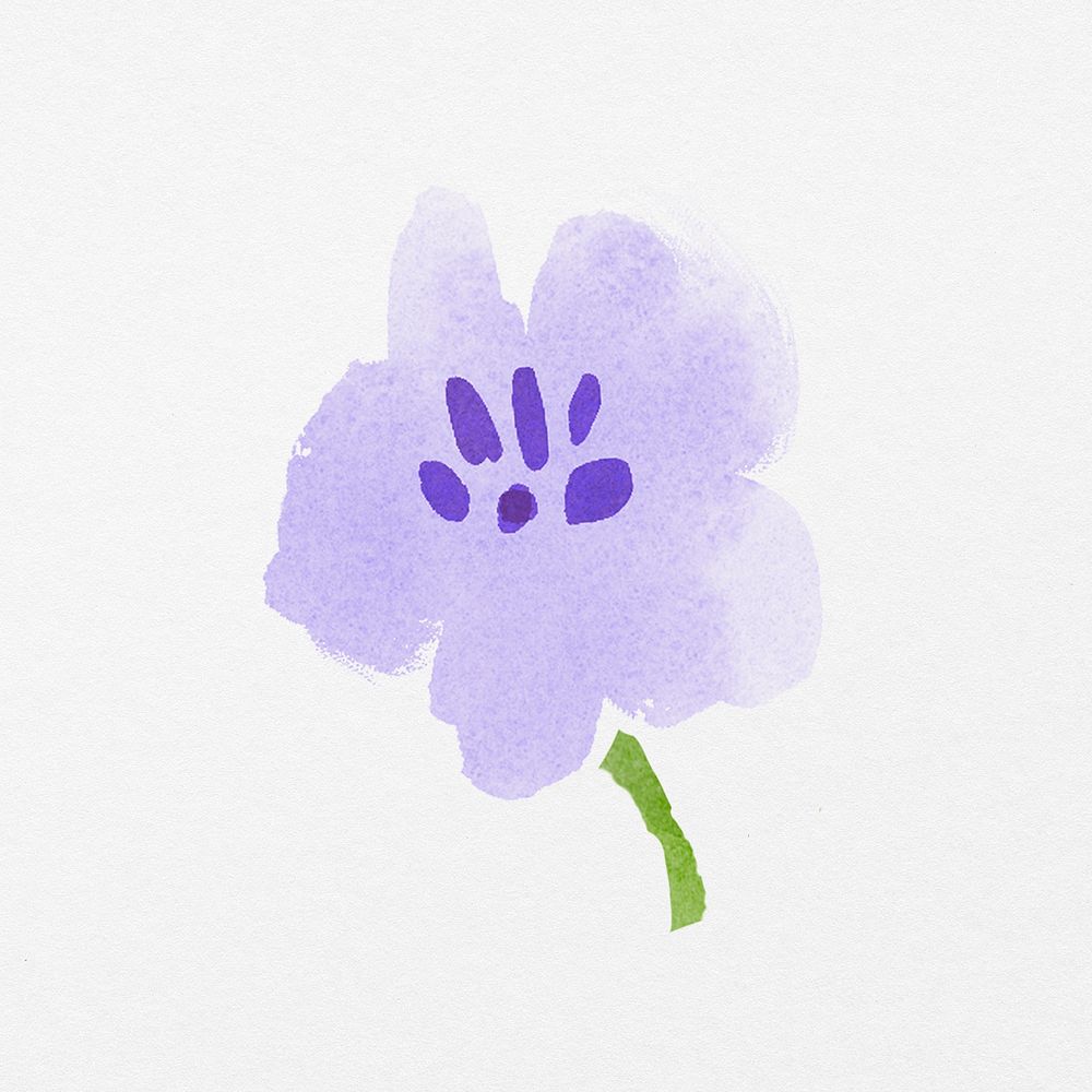 Purple flower collage element, watercolor illustration psd