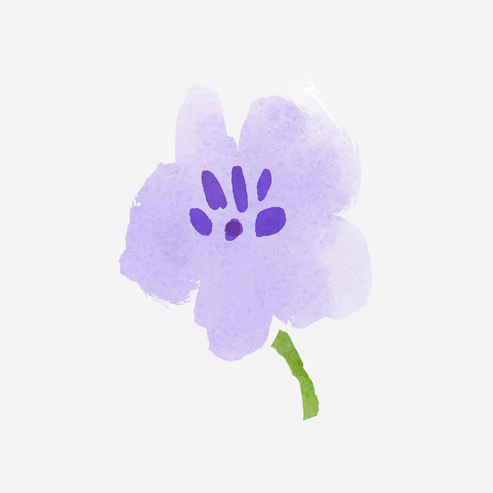 Purple flower collage element, watercolor illustration vector