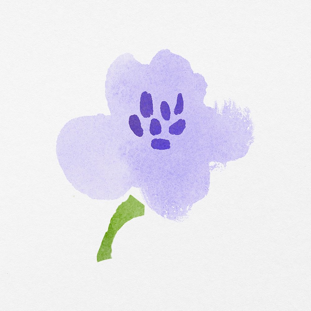 Violet flower collage element, watercolor illustration psd
