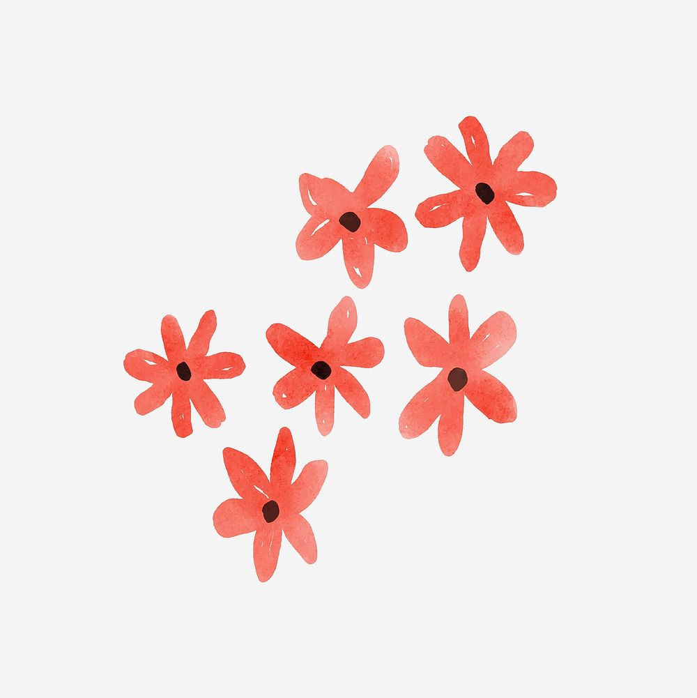 Cute red flower collage element, watercolor illustration vector