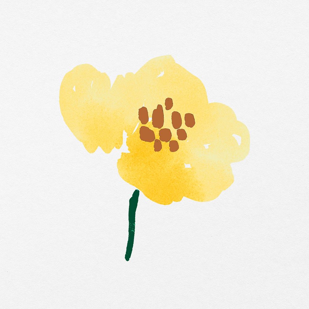 Yellow flower collage element, watercolor illustration psd