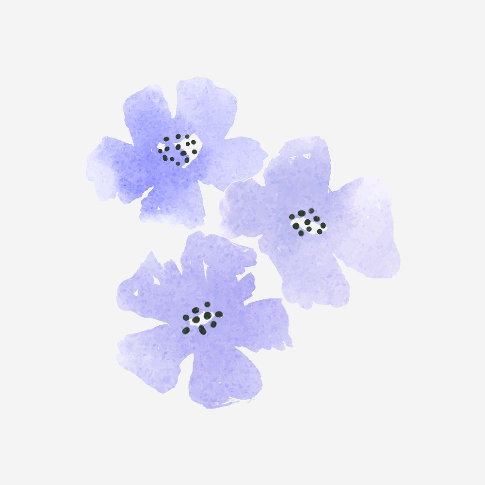 Cute blue flower collage element, watercolor illustration vector