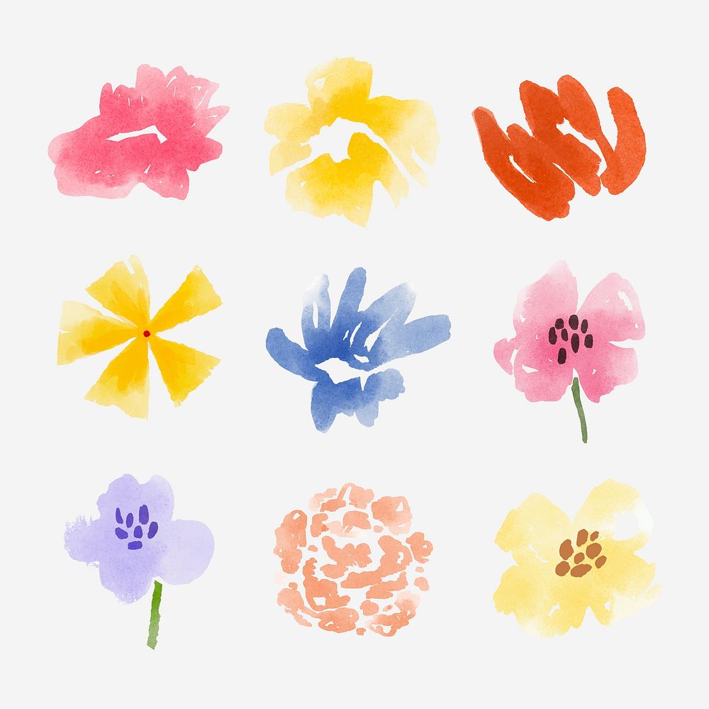Watercolor flower collage element set vector