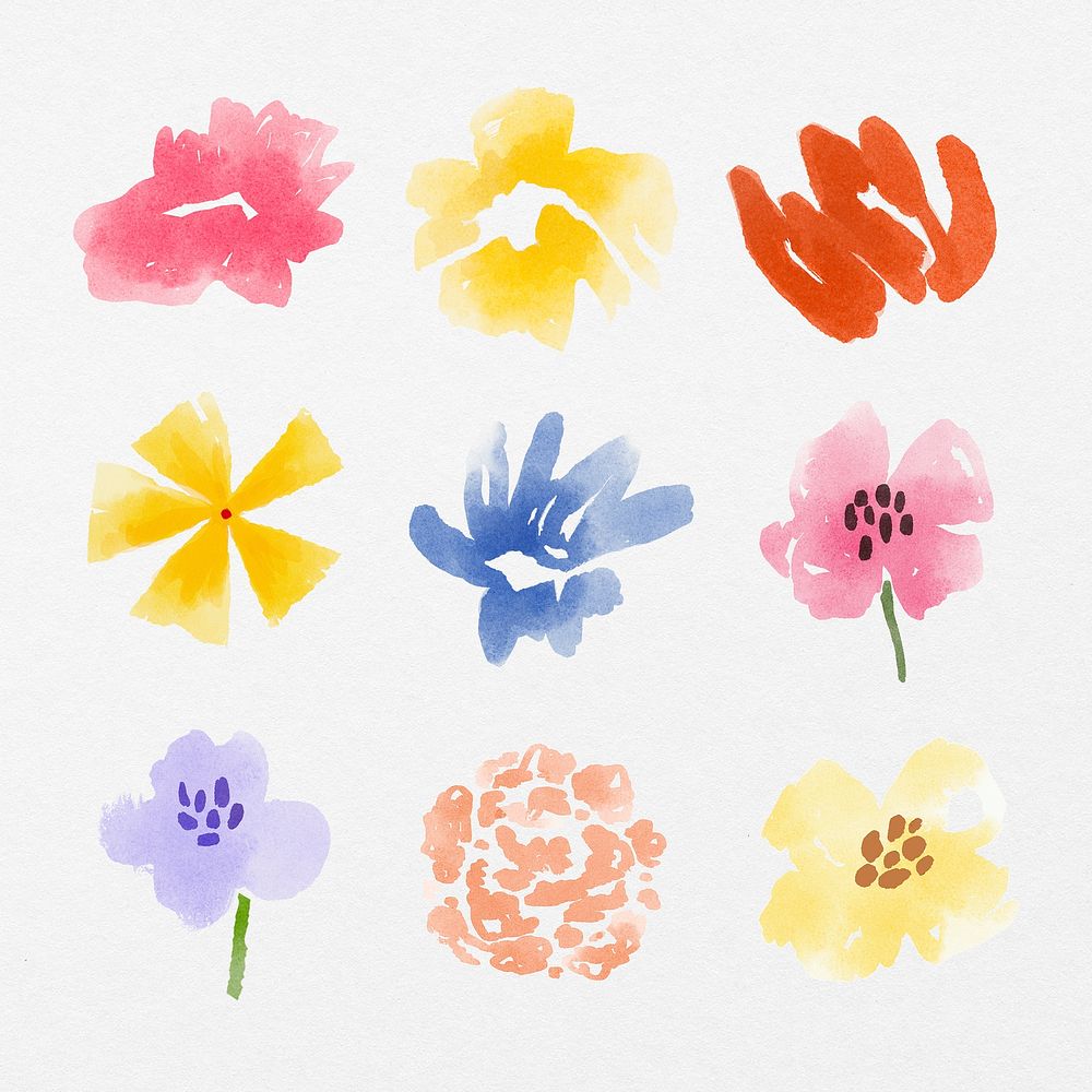 Watercolor flower collage element set psd