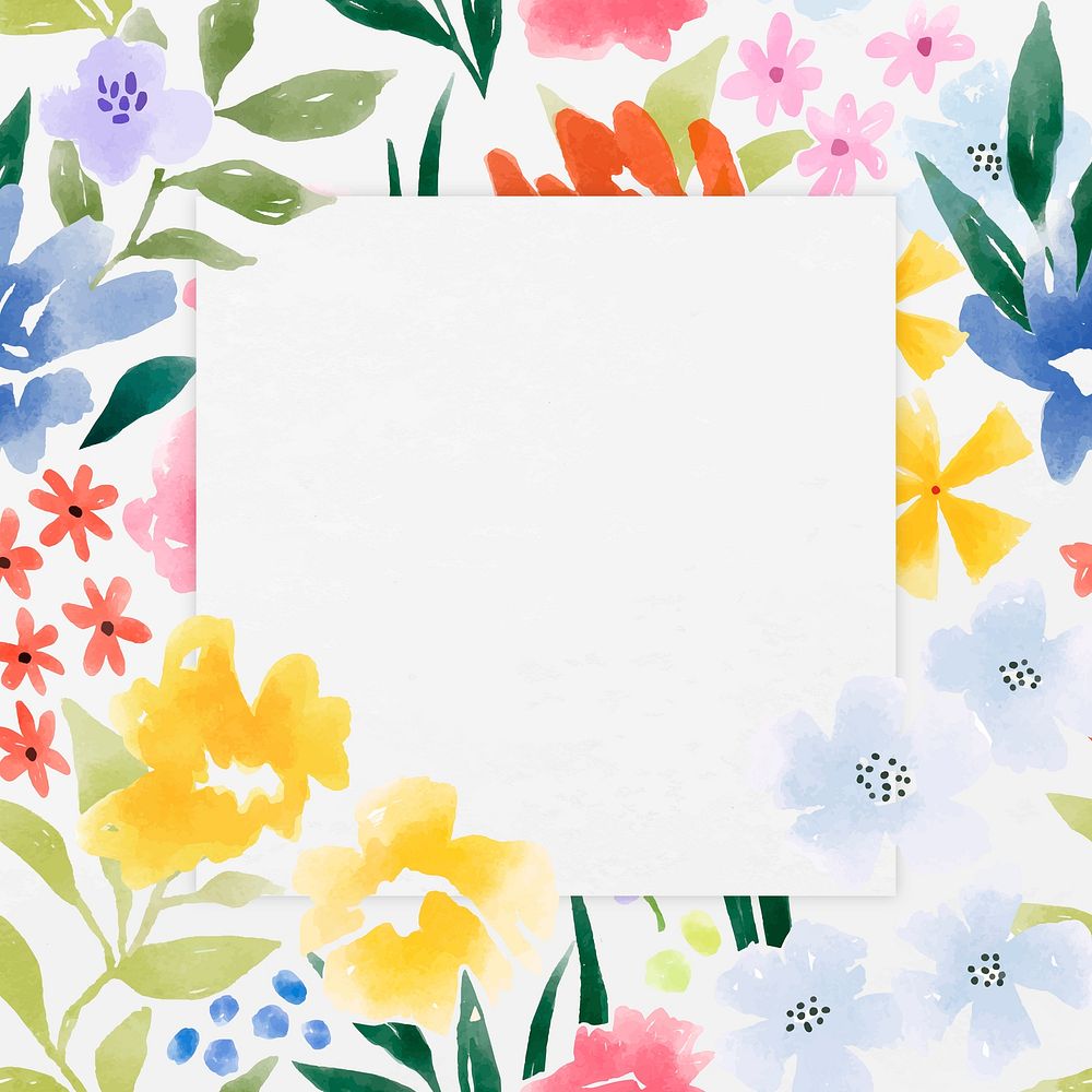 Colorful floral frame, aesthetic copy space watercolor design vector