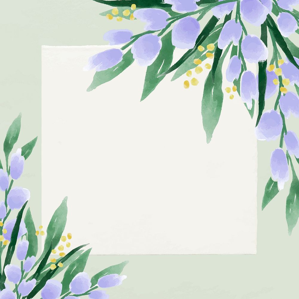 Purple flower frame, copy space watercolor design vector
