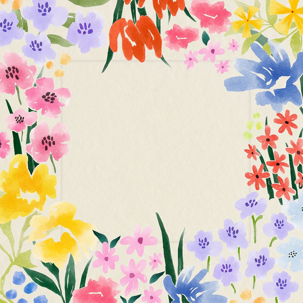 Colorful flower frame cute copy space watercolor design psd